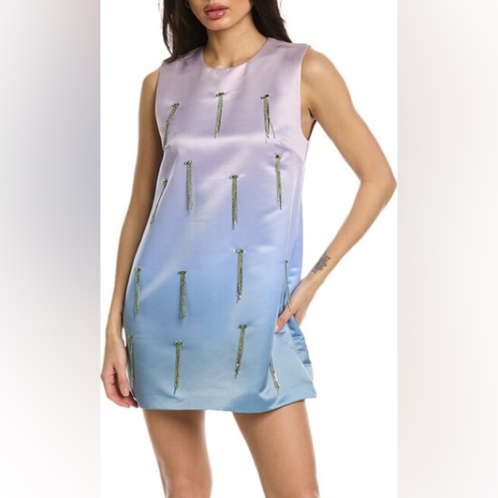 Cynthia Rowley Satin Rhinestone Tassels Shift Dress Sz Small